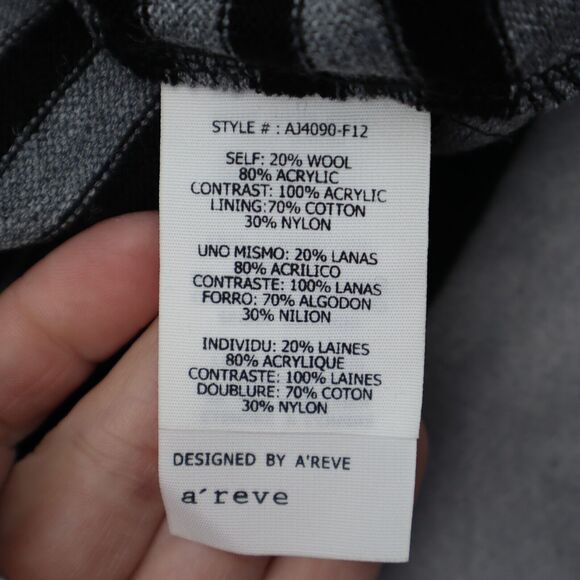 Areve Sweater Womens L Black Gray Cardigan Long Sleeve Stripe Button Knit Lace - Picture 9 of 16